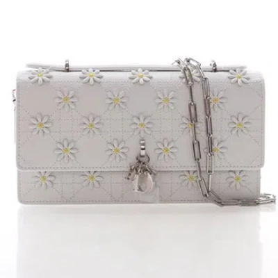 Pre-owned Dior Lambskin Wallet On Chain In White