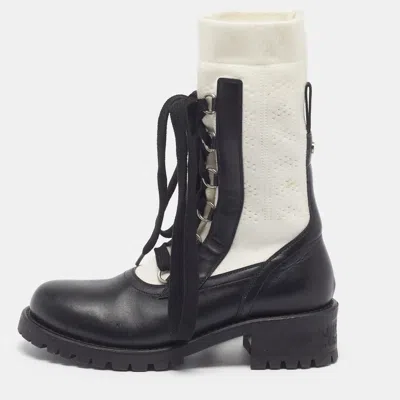 Pre-owned Dior Land Size 39 Black/white Fabric And Leather Combat Boots