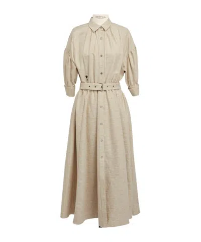 Dior Lapel Belt Dress In Nude
