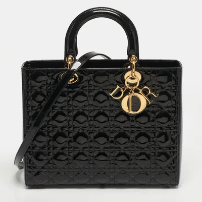 Pre-owned Dior Large Black Cannage Patent Leather Tote
