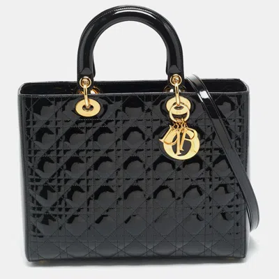 Pre-owned Dior Large Black Cannage Patent Leather Tote