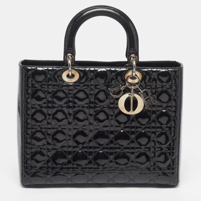 Pre-owned Dior Large Black Cannage Patent Leather Tote