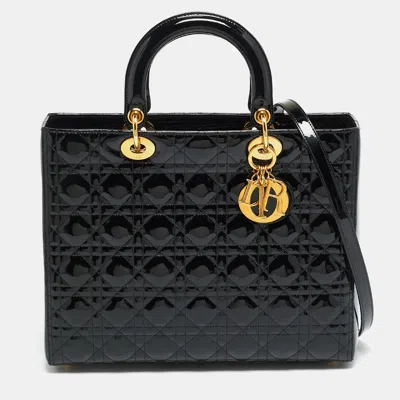Pre-owned Dior Large Black Cannage Patent Leather Tote