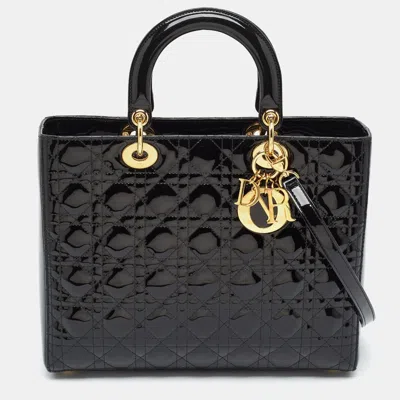 Pre-owned Dior Large Black Cannage Patent Leather Tote