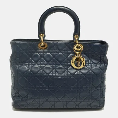Pre-owned Dior Large Blue Cannage Leather Tote