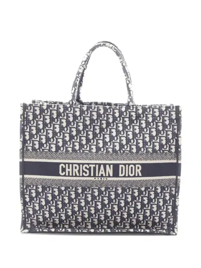 Pre-owned Dior Large Book Oblique Tote Bag In Blue