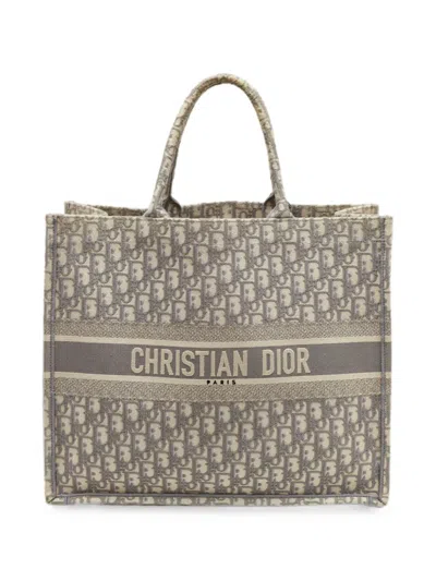 Pre-owned Dior Large Book Oblique Tote Bag In Gray