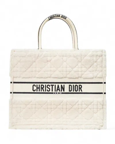 Dior Large Book Tote In Ecru Cannage Sheepskin In Neutral