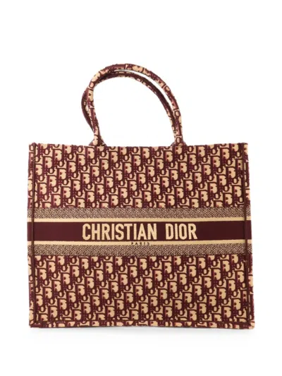 Pre-owned Dior Large Book Tote Logo-detail Canvas Tote Bag In Red