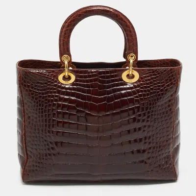 Pre-owned Dior Large Brown Crocodile Tote