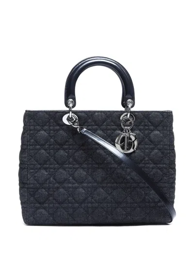 Pre-owned Dior Large Cannage Lady  Two-way Handbag In Black
