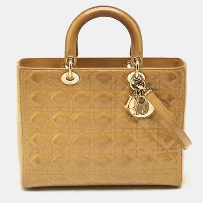 Pre-owned Dior Large Cream Cannage Patent Leather Tote In White