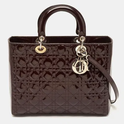 Pre-owned Dior Large Dark Brown Cannage Patent Leather Tote