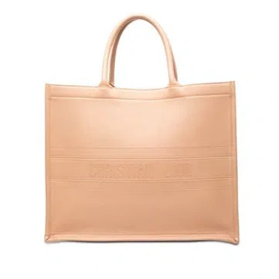 Pre-owned Dior Large Embossed Calfskin Book Tote In Brown