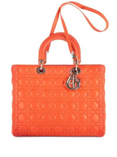 Pre-owned Dior Large Lady-d Logo-detail Tote Bag In Orange