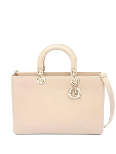 Pre-owned Dior Large Lady D-sire Two-way Handbag In Neutral