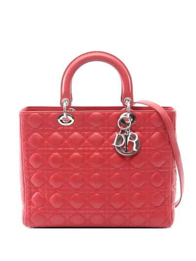 Pre-owned Dior Large Lady  Canage Leather Handbag In Red