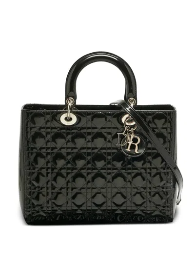 Pre-owned Dior Large Lady  Cannage Tote Bag In Black