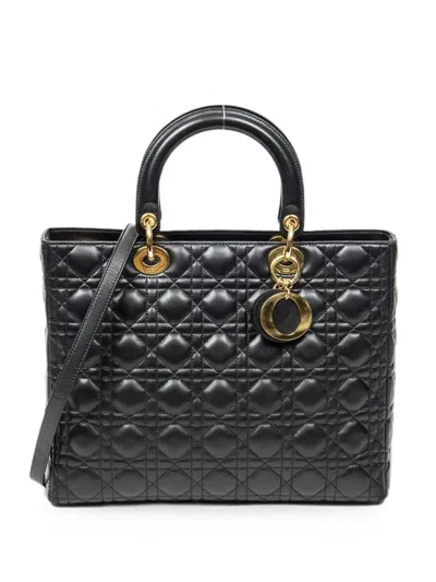 Pre-owned Dior Large Lady  Cannage Tote Bag In Black