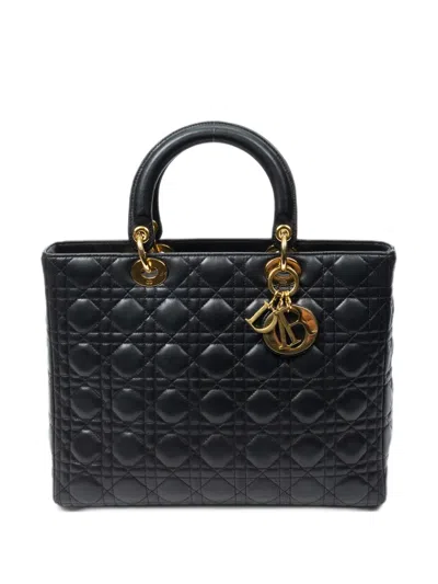Dior Large Lady  Cannage Tote Bag In Blue