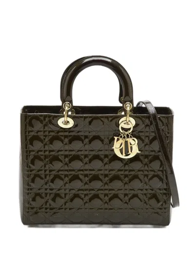 Pre-owned Dior Large Lady  Cannage Tote Bag In Green