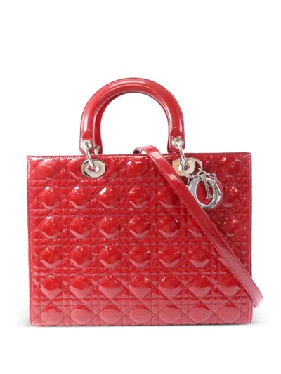 Pre-owned Dior Large Lady  Cannage Tote Bag In Red