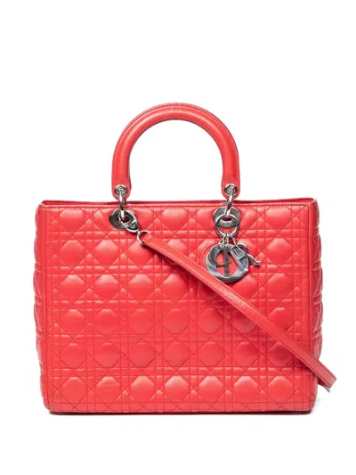 Pre-owned Dior Large Lady  Cannage Tote Bag In Red