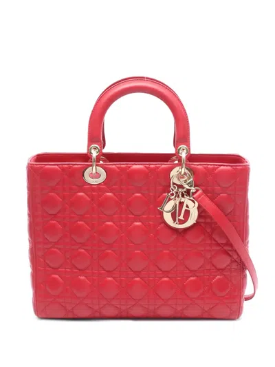 Pre-owned Dior Large Lady  Handbag In Red