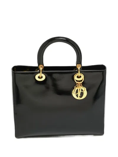 Pre-owned Dior Large Lady  Leather Tote Bag In Black