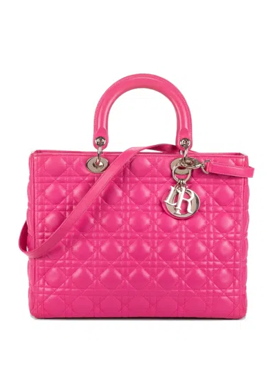 Pre-owned Dior Large Lady  Quilted Charm-detail Tote Bag In Pink