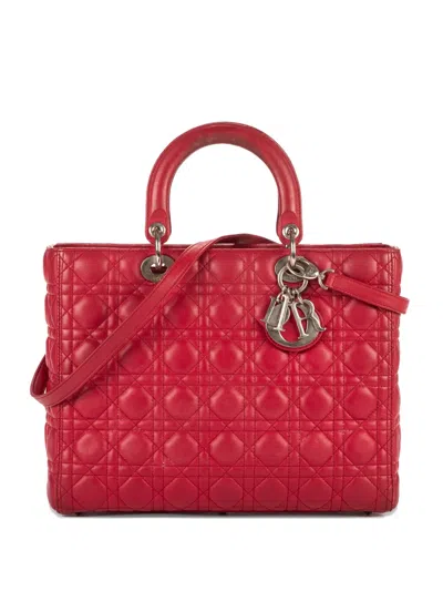 Pre-owned Dior Large Lady  Quilted Handbag In Red