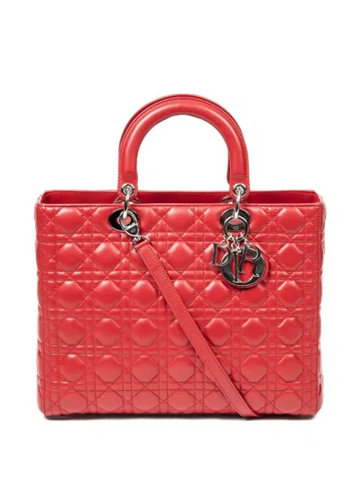 Pre-owned Dior Large Lady  Tote Bag In Red