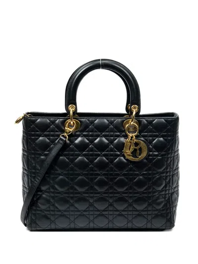 Pre-owned Dior Large Lady  Zip Quilted Shoulder Bag In Black