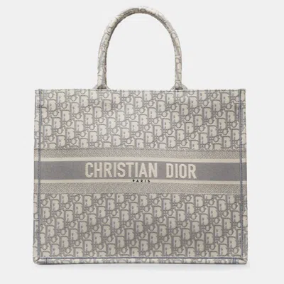 Pre-owned Dior Large Oblique Book Tote In Grey