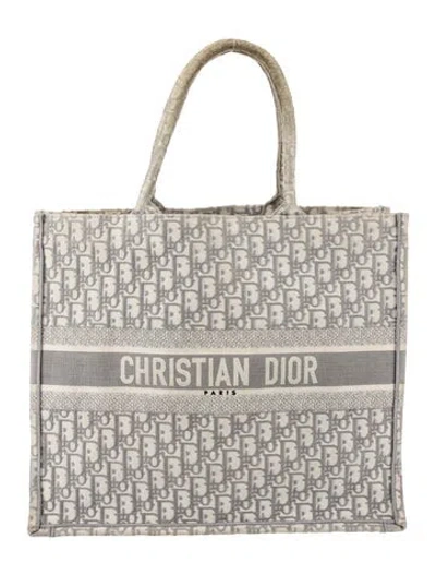 Pre-owned Dior Large Oblique Book Tote In Neutral