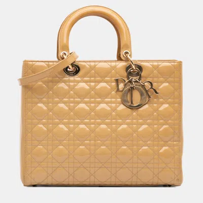 Pre-owned Dior Large Patent Leather Top Handle Bag In Brown