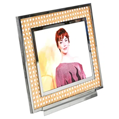 Pre-owned Dior Large Photo Frame In Chrome, Lucite And Vienna Straw, Willy Rizzo, Italy 1970s In Sand