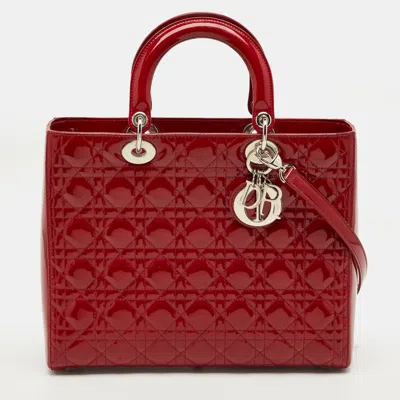 Pre-owned Dior Large Red Cannage Patent Leather Tote