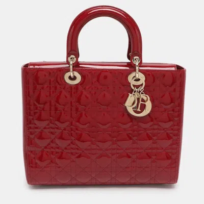 Pre-owned Dior Large Red Cannage Patent Leather Tote