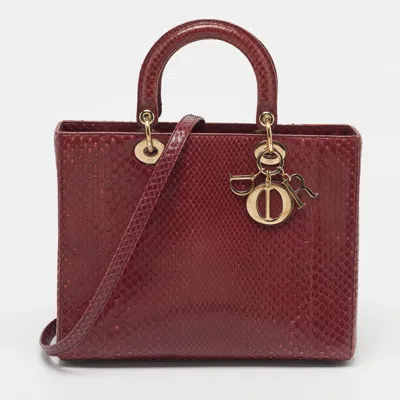 Pre-owned Dior Large Red Python Tote