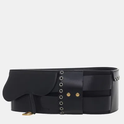 Pre-owned Dior Large Saddle Belt In Black