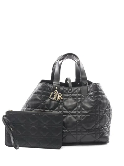 Pre-owned Dior Large Toujours Microcannage Tote Bag In Black