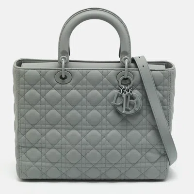 Pre-owned Dior Large Ultra Matte Grey Cannage Leather Tote In Gray