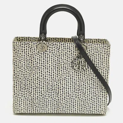 Pre-owned Dior Large White/black Karung Leather Tote