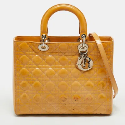 Pre-owned Dior Large Yellow Cannage Patent Leather Tote