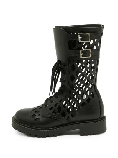Pre-owned Dior Laser-cut Combat Boots In Black