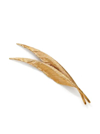 Pre-owned Dior Leaf-motif Brooch In Gold