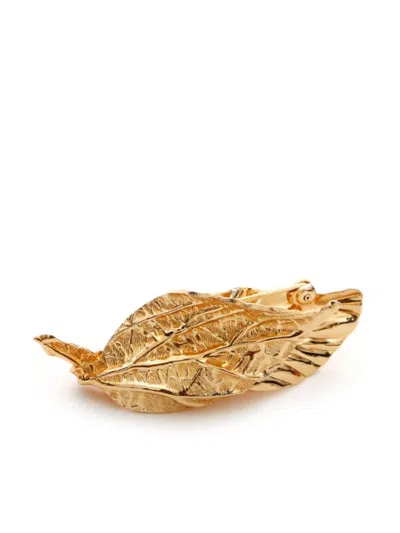 Pre-owned Dior Leaf Textured Brooch In 金色