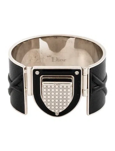 Pre-owned Dior Leather & Enamel Ama Cuff Bracelet, 6.25" In Multicolor