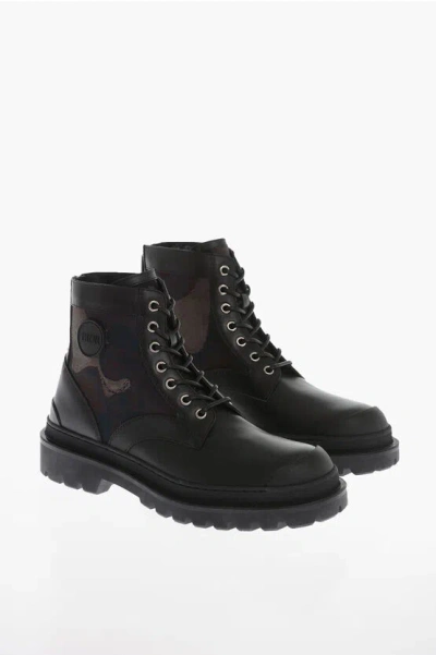 Dior Leather And Fabric Camo Combat Boots In Black